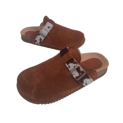 Zueco Cuero Suela con Hebilla Animal Print