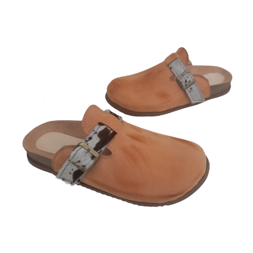 Zueco Cuero Suela con Hebilla Animal Print