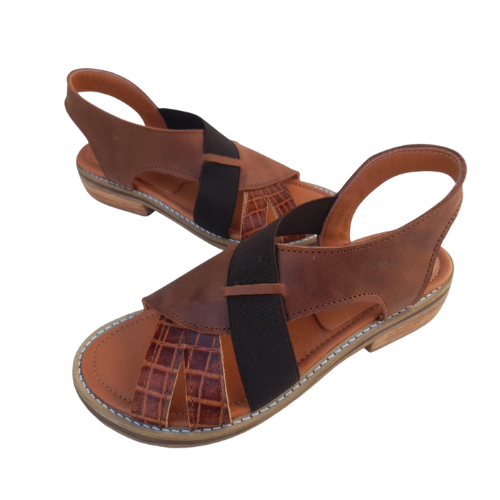 Sandalias de cuero con elástico cruzado