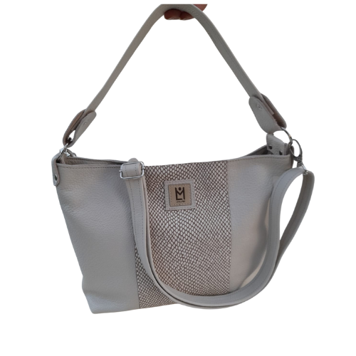 Cartera Doble Correa – Gris Perla & Textura Reptil