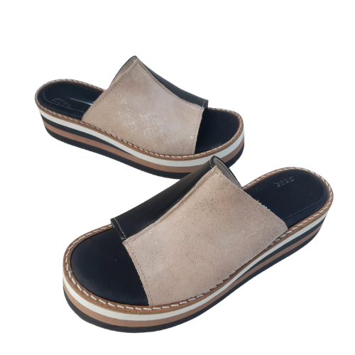 Suecos con plataforma en cuero beige y negro
