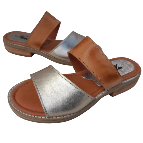 Sandalias en cuero suela y plateado