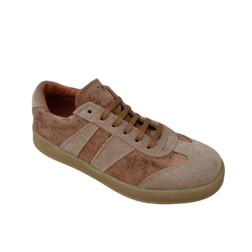Championes en cuero gamuzado beige y cobre