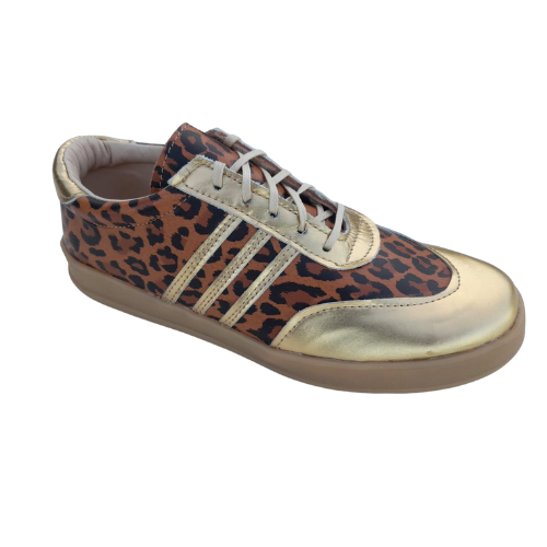 Championes en cuero dorado y animal print
