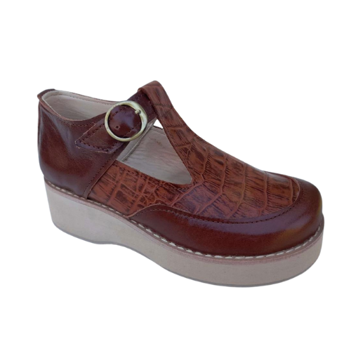 Guillermina plataforma cuero croco suela beige