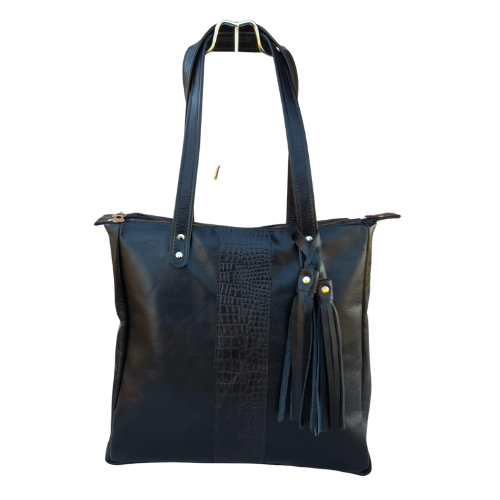 Cartera Tote Negra con Detalle Texturado