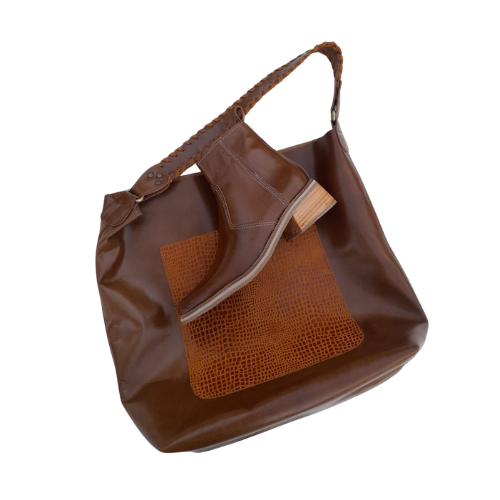 Cartera Shopper Marrón con Detalle Texturado