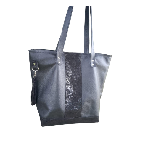 Cartera Tote Negra con Detalle Texturado
