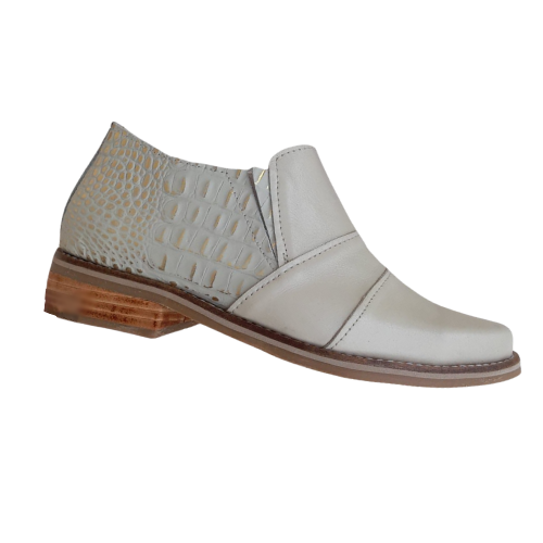 Botinetas cuero off white con detalle reptil