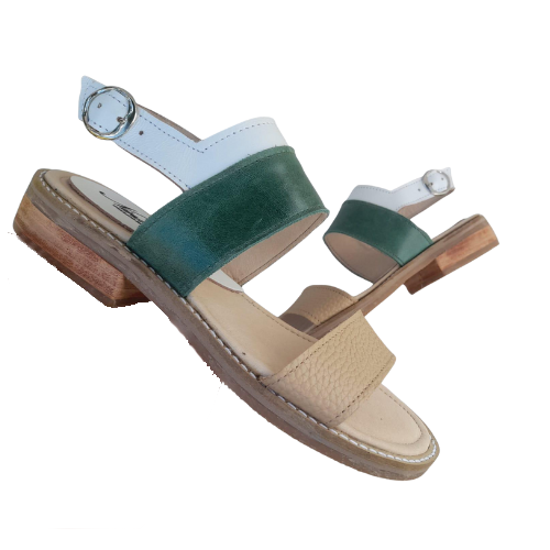 Sandalias de cuero tricolor con taco bajo